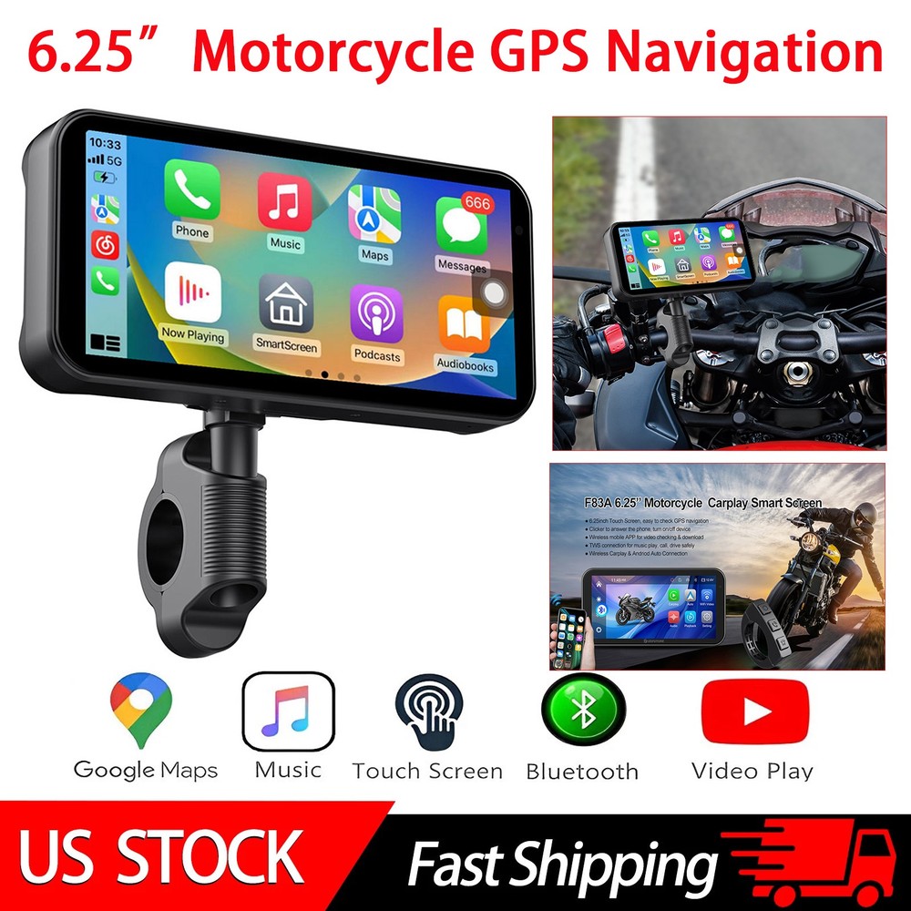 6.25" Motorcycle GPS Navigation Touch Screen Wireless CarPlay Android Auto Cam