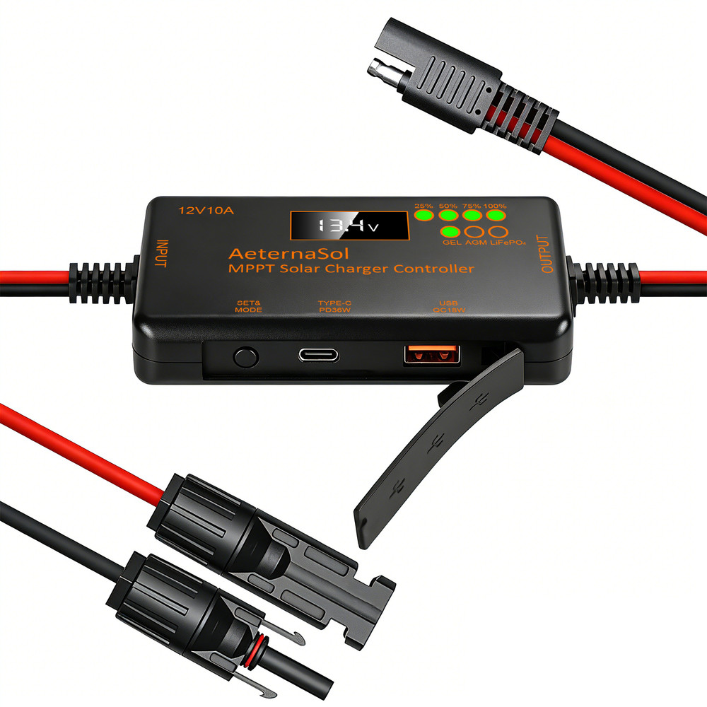 10A 12V MPPT Mini Solar Charge Controller battery regulator LCD with Type-C&USB