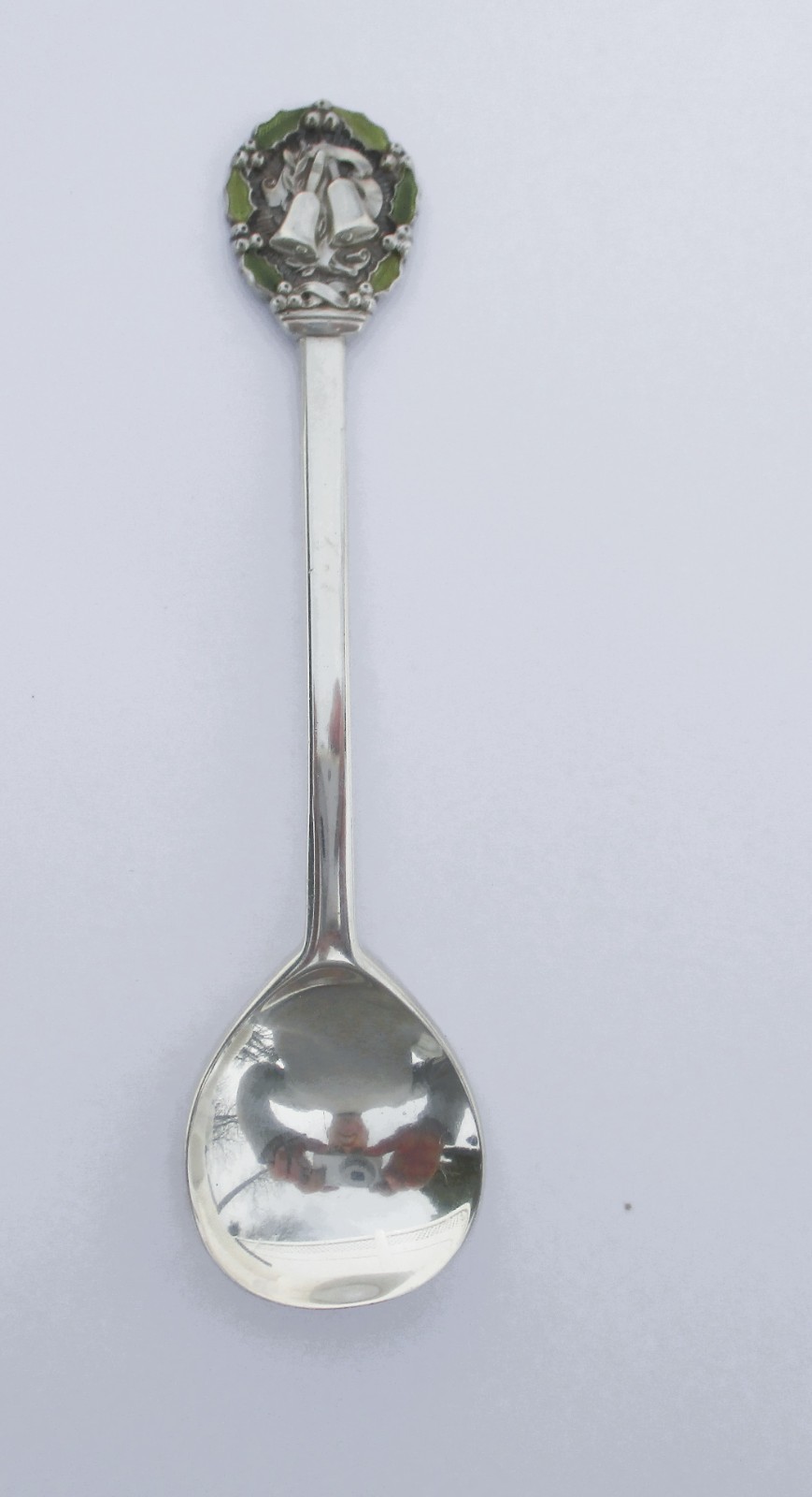 Gorham 1973 Sterling Silver Christmas Spoon Green Enameling, Bells