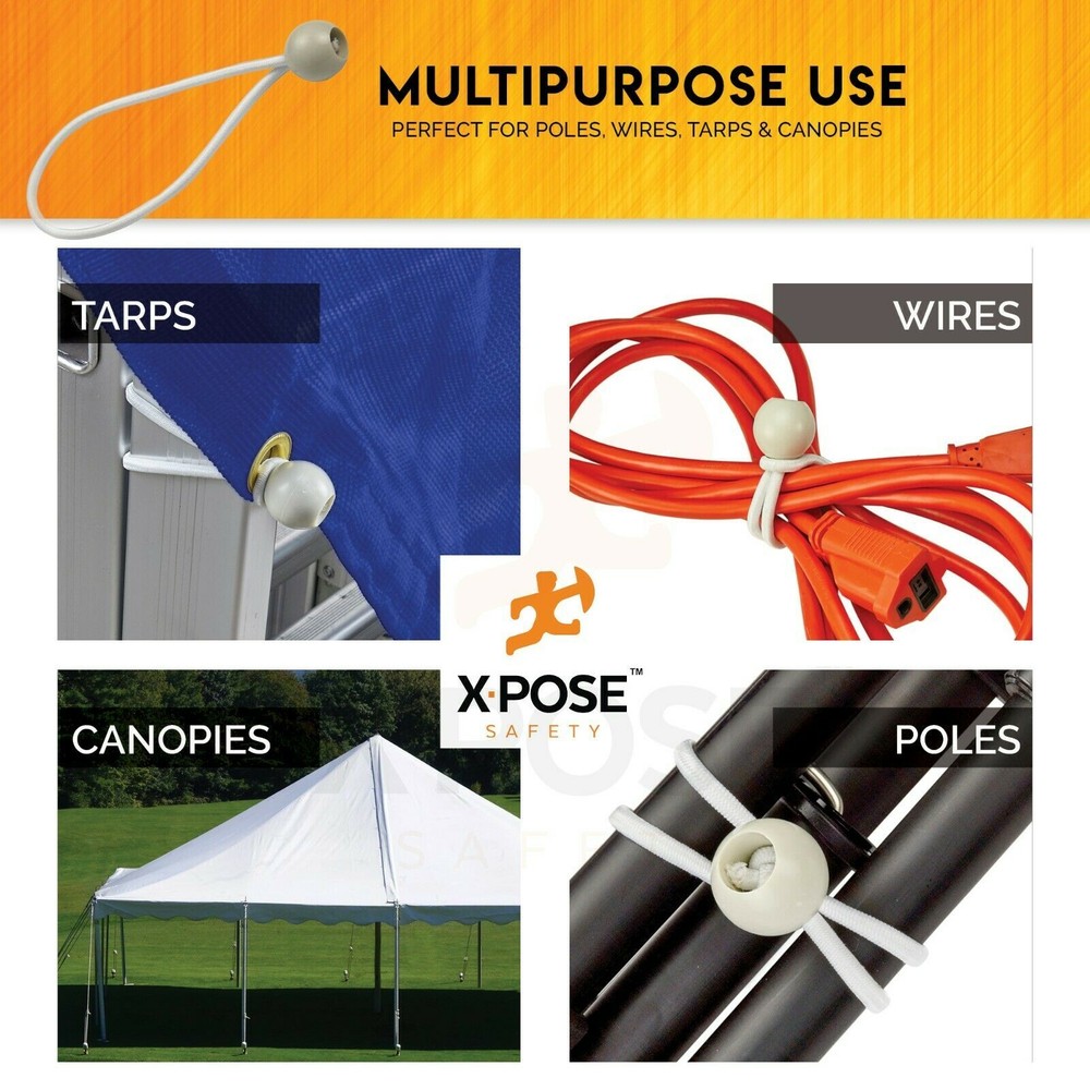 White 9-Inch Ball Bungee Cord Tarp Tie Down Strap