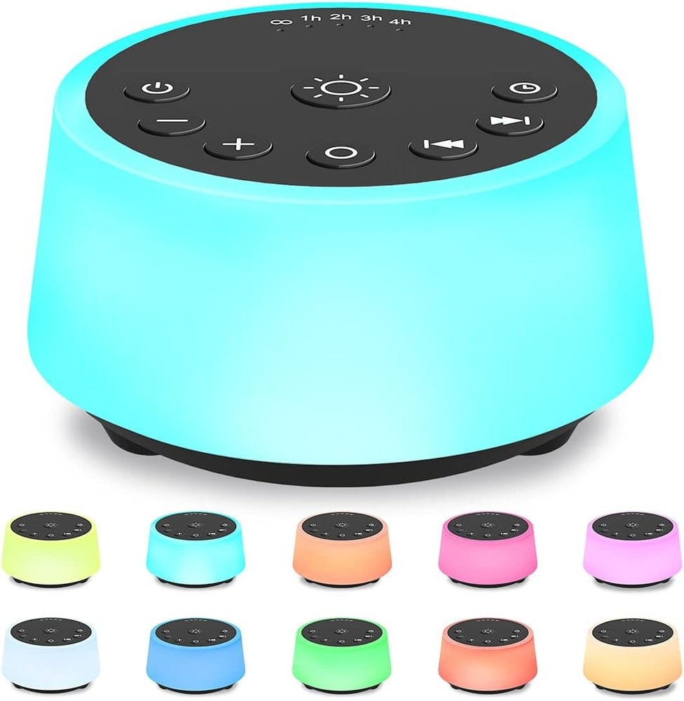 White Noise Machine with Night Light, 25 Sounds, Timer, Memory Function