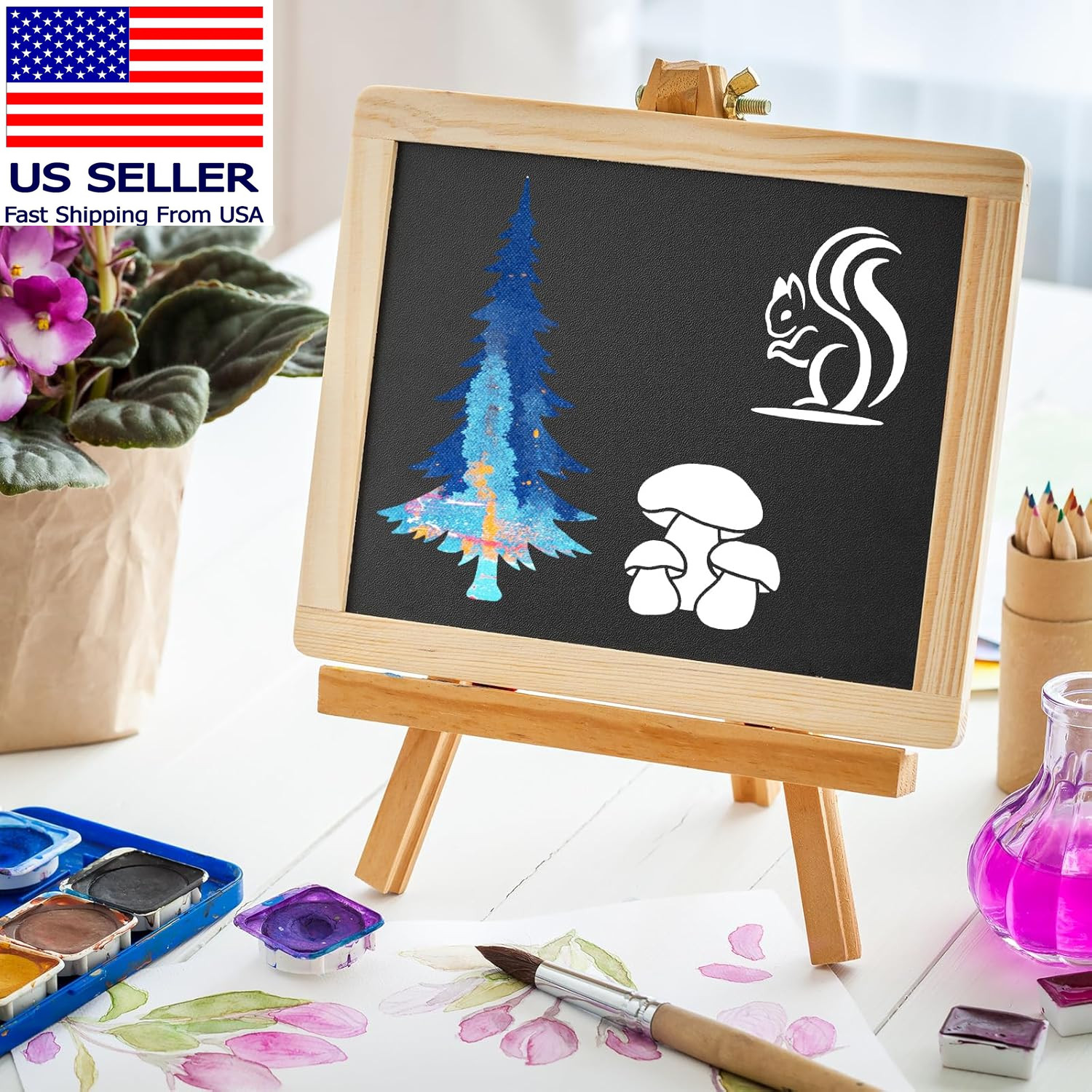 64Pcs Stencils for Painting on Wood, Reusable Stencil Crafts Drawing Templates,