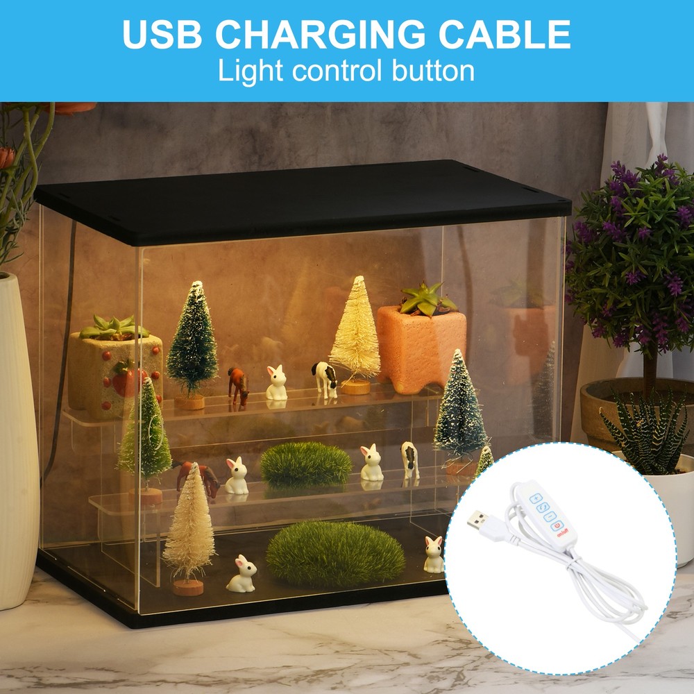 4 Tier Acrylic Display Case with LED Light Transparent Dustproof Showcase Black