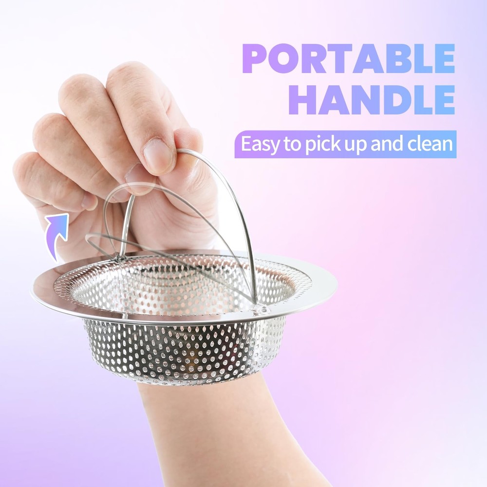 2 Pack Kitchen Sink Drain Strainer with Handle, Stainless Steel Large Kitchen...