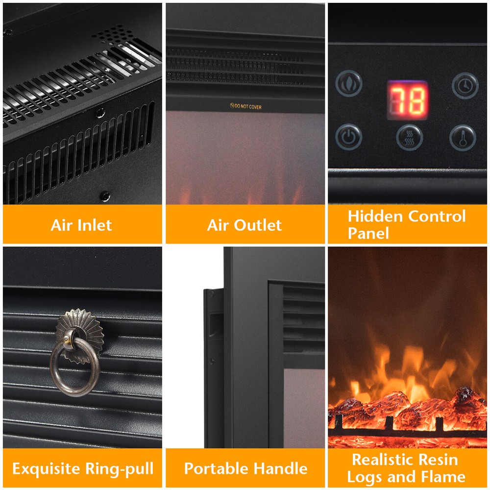 28.5" Wall Mount Fireplace Electric Embedded Insert Heater w/ Flame & Remote