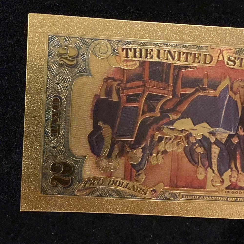 $2 Gold Foil Novelty Banknote Colorized Upside Down Portrait