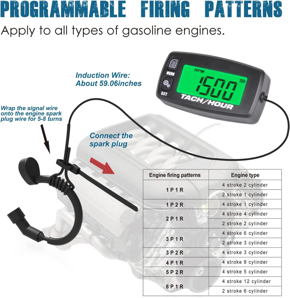 Digital Maintenance Tach/Hour Meter,Battery Replacement for Small Gas Engine,Use