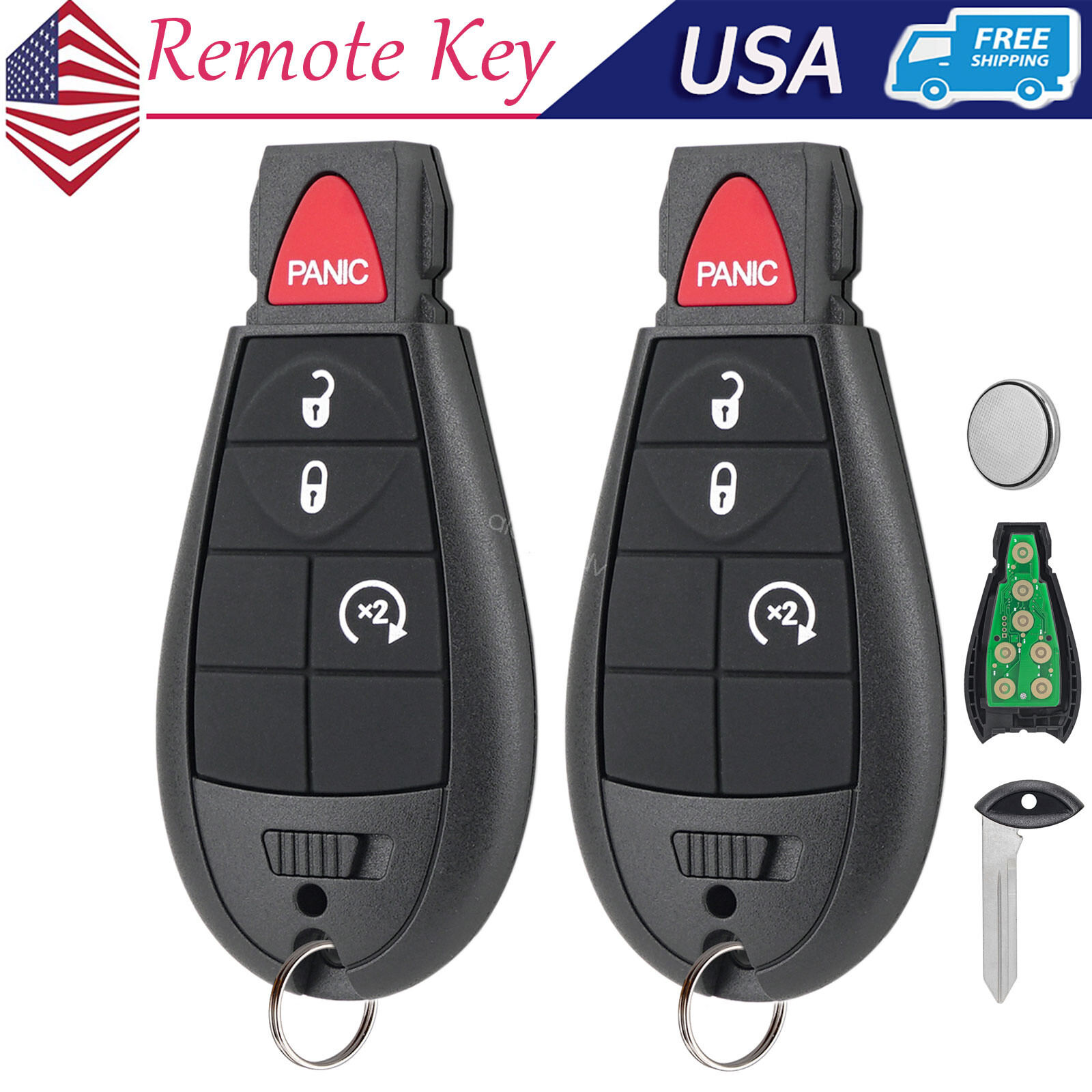 2 Remote Key Fob for 2014 2015 2016 2017 2018 2019 Jeep Cherokee 4Button GQ4-53T