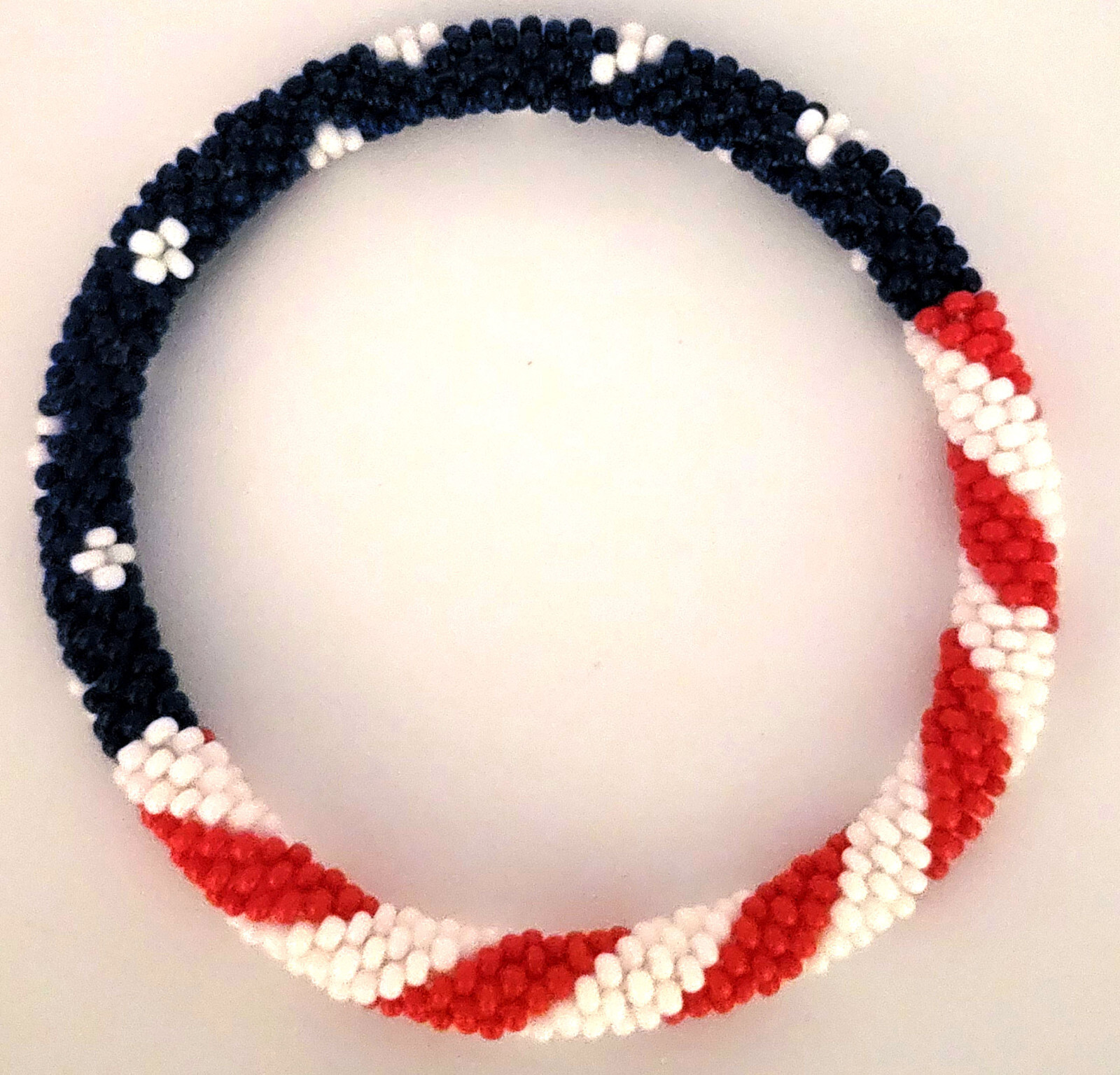 Set of 2 Patriotic USA Flag Crochet Glass Bracelets, Red White Blue
