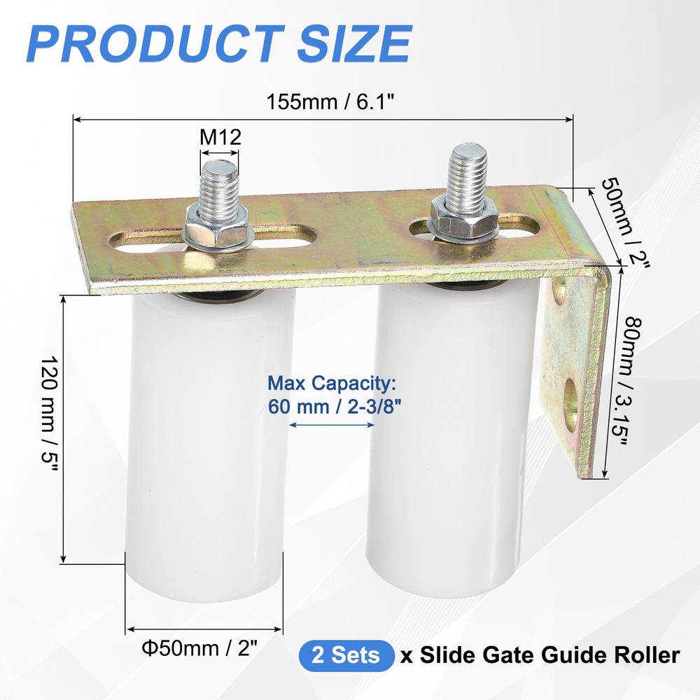 2Set Slide Gate Guide Roller, 5" Nylon Gate Support Rollers with Bracket, White