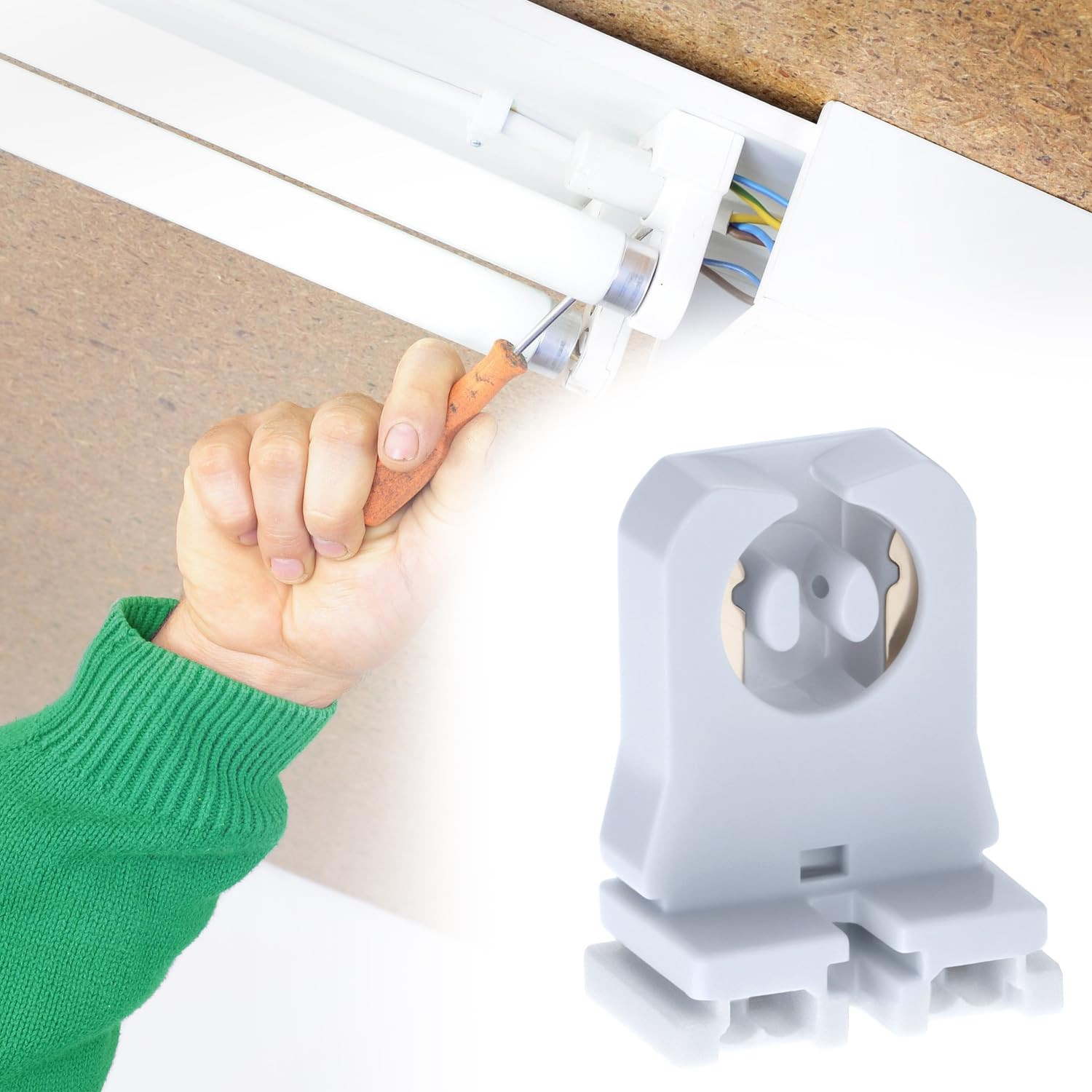 QWORK Non Shunted LED Tombstones T8 T10 T12 Lamp Holder - 100 Pack, Tube Replace