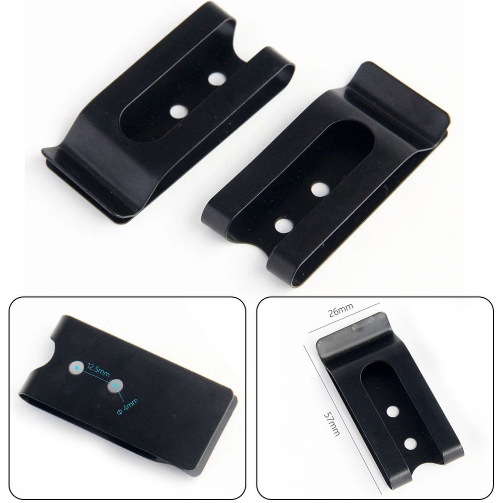 Practical Belt Clip Hook Securing Clip 2pcs Black Coated Finish Flat Base