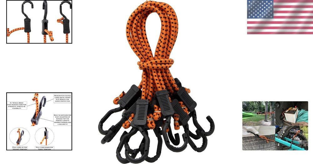 Adjustable Bungee Cords 24-Inch Orange/Black, 10-Pack