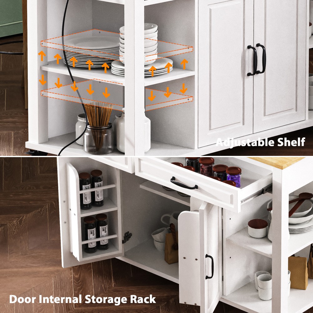 Kitchen Island W Extendable Dining Table Internal Storage Rack Storage