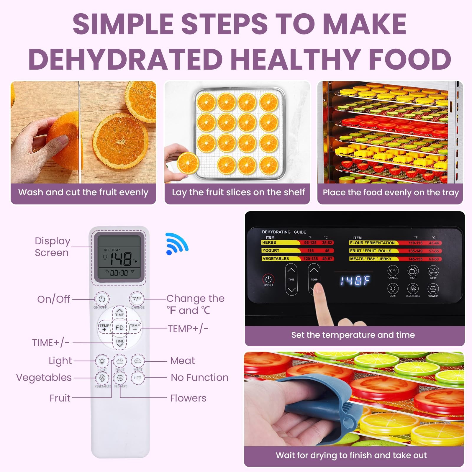 Food Dehydrator for Jerky, 9 Stainless Steel Large Trays, 800W Fruit Dehydrat...