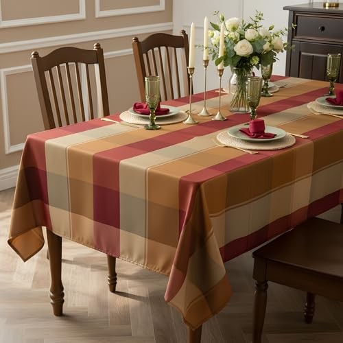 Rectangle Plaid Tablecloth, Waterproof Table 70" x 52" (Rectangular) Brown