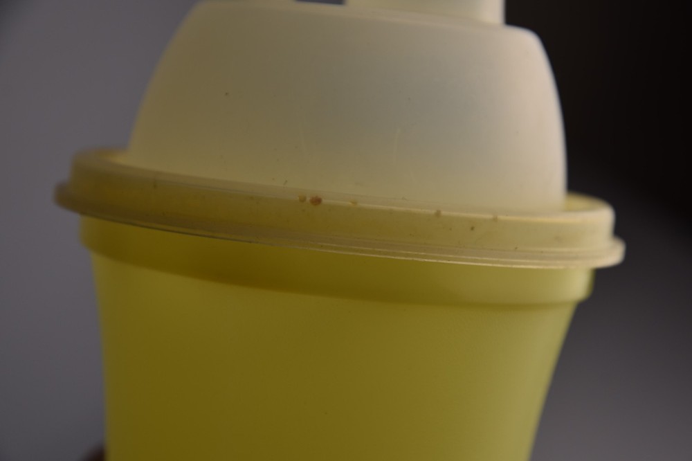 2 Tupperware Shake N Go Containers Collectible Plastic Workout Lidded & Inserts