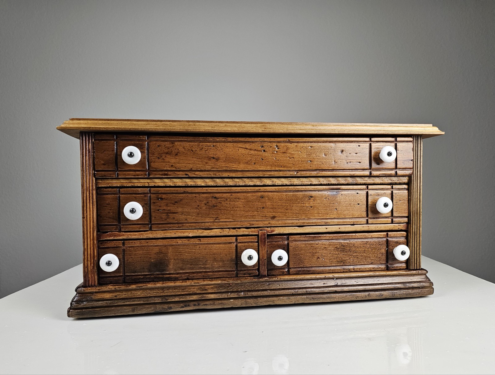 Vintage Wooden Spool Cabinet Craft Sewing Box Organizer Drawers Rustic Storage