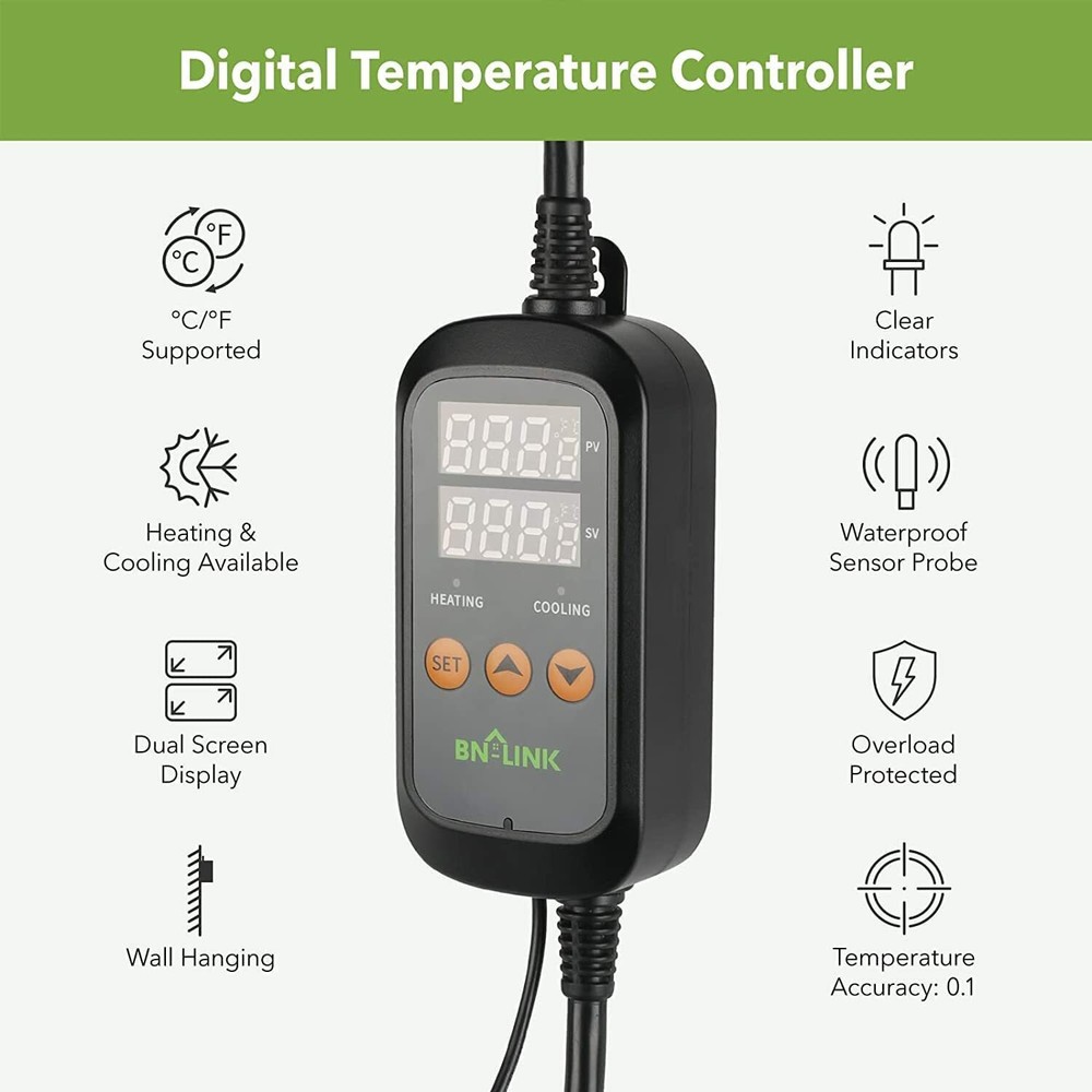 Digital Temperature Controller Heating Cooling Outlet Thermostat Plug -40-176°F