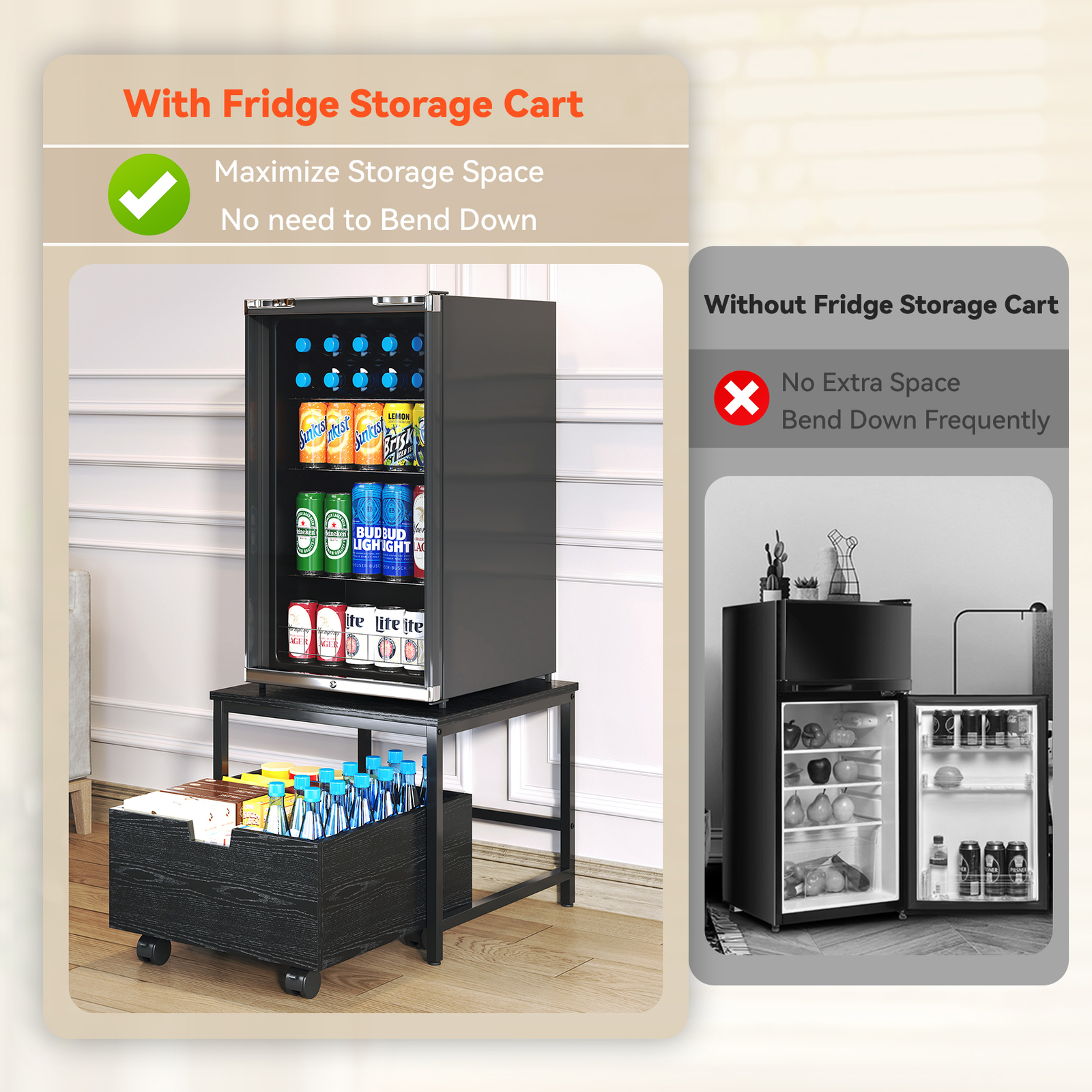 Mini Fridge Stand with Storage Beverage Refrigerator Cooler Stand Table 300LBS