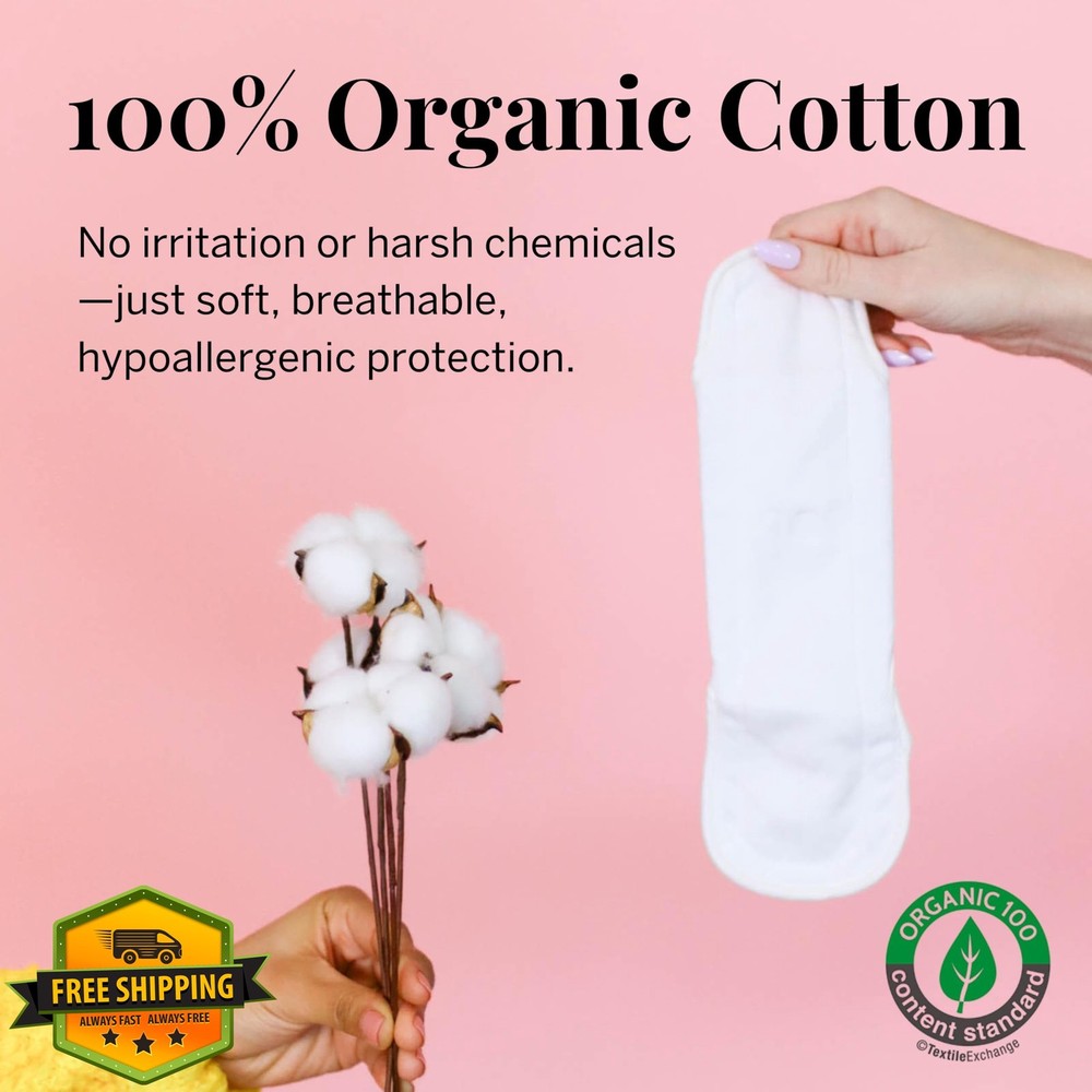 Pixie Organic Cotton Reusable Menstrual Pads Overnight 3 Pack Wet Bag