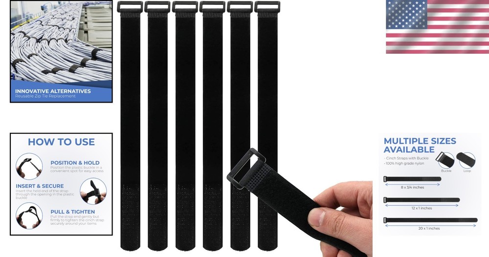 15 Pack Reusable Cinch Straps 1” x 12” - Hook & Loop Safety Solution