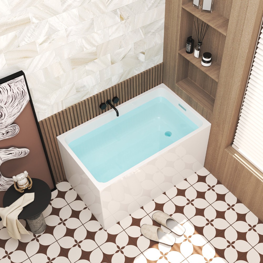 47" Acrylic Freestanding Soaking Bathtub Gloss White Rectangular Modern