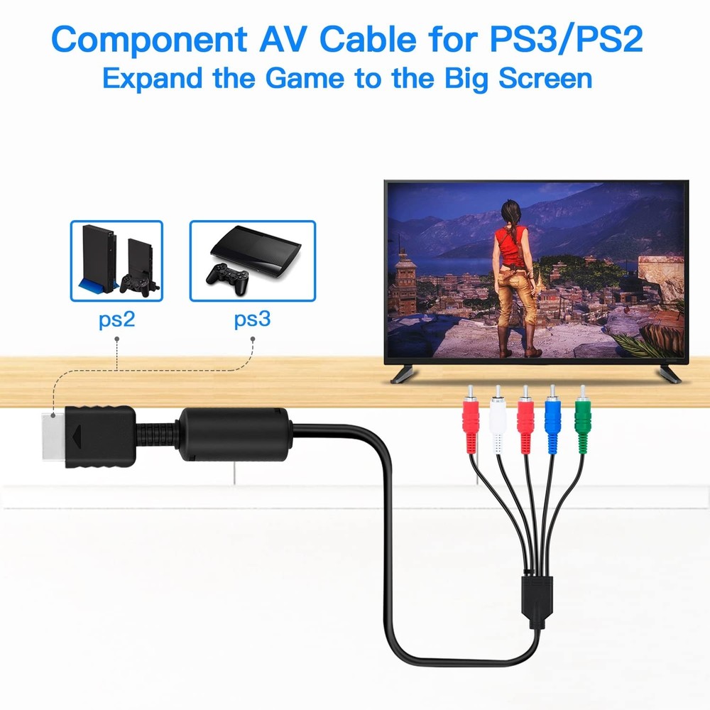 Ps3 Ps2 Component Av Cable 1.8M High Definition Video Connection Black