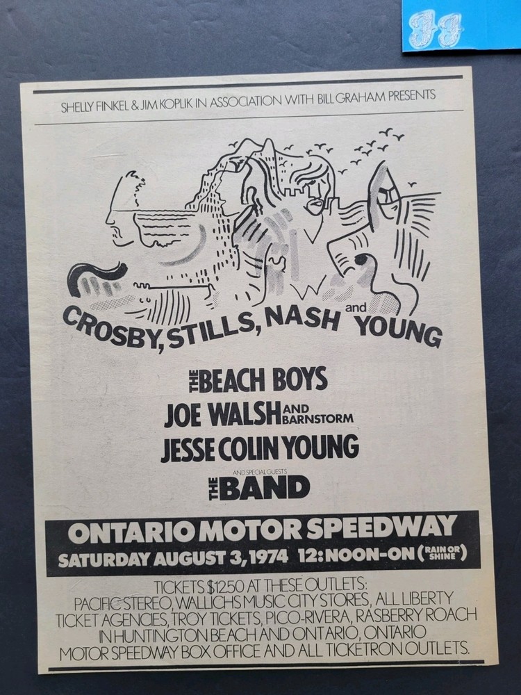 Crosby Stills Nash & Young Beach Boys Ontario Speedway Concert Promo Print Ad 74