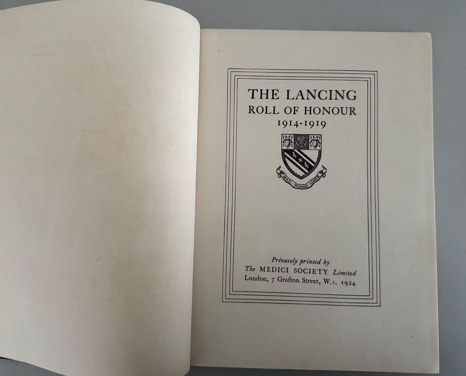 The Lancing Roll of Honour 1914-19. First Ed, 1924. School War Memorials. RARE