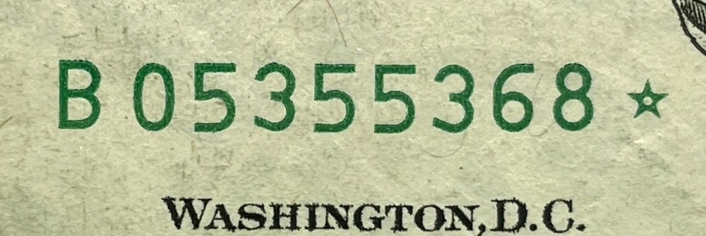 2013 B Duplicate Print ⭐️ STAR NOTE ERROR $1 Serial Number B05355368* D/C Print