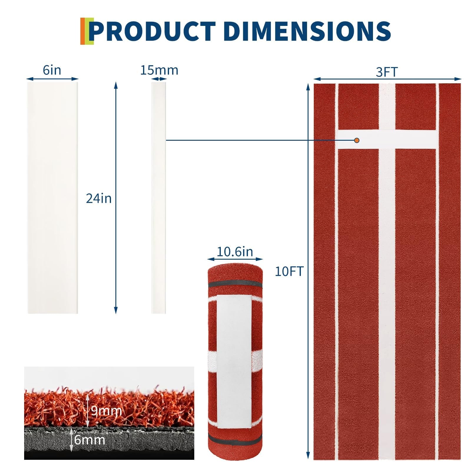10x3ft Softball Pitching Mat, Portable Professional Mound, Non-Slip Rubber Base