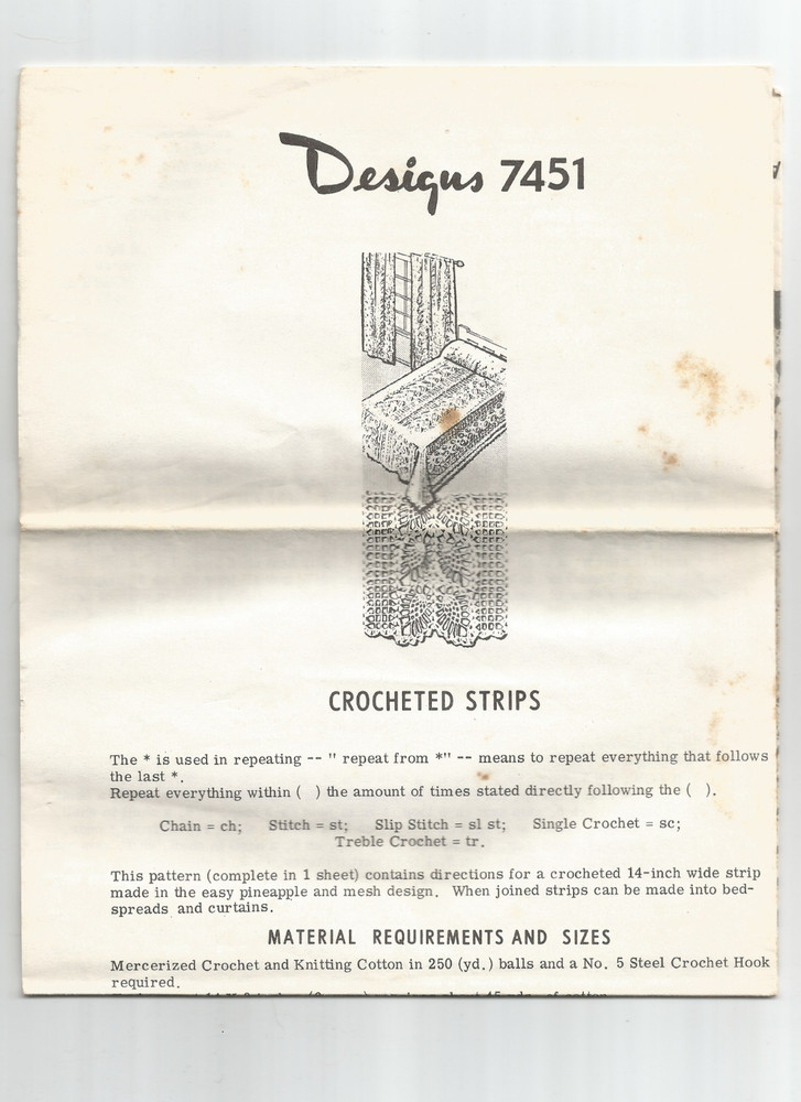 7451 Pineapple & Mesh Design Bedspread & Curtains Crochet Strips Patterns Vtg