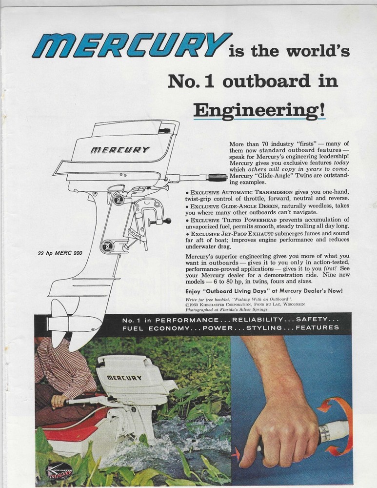 MERCURY NO. 1 OUTBOARD IN ENGINEERING ORIGINAL PRINT AD