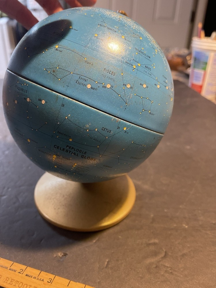 Vintage 1970 6" Replogle Tin Celestial Constellation Globe & Stand