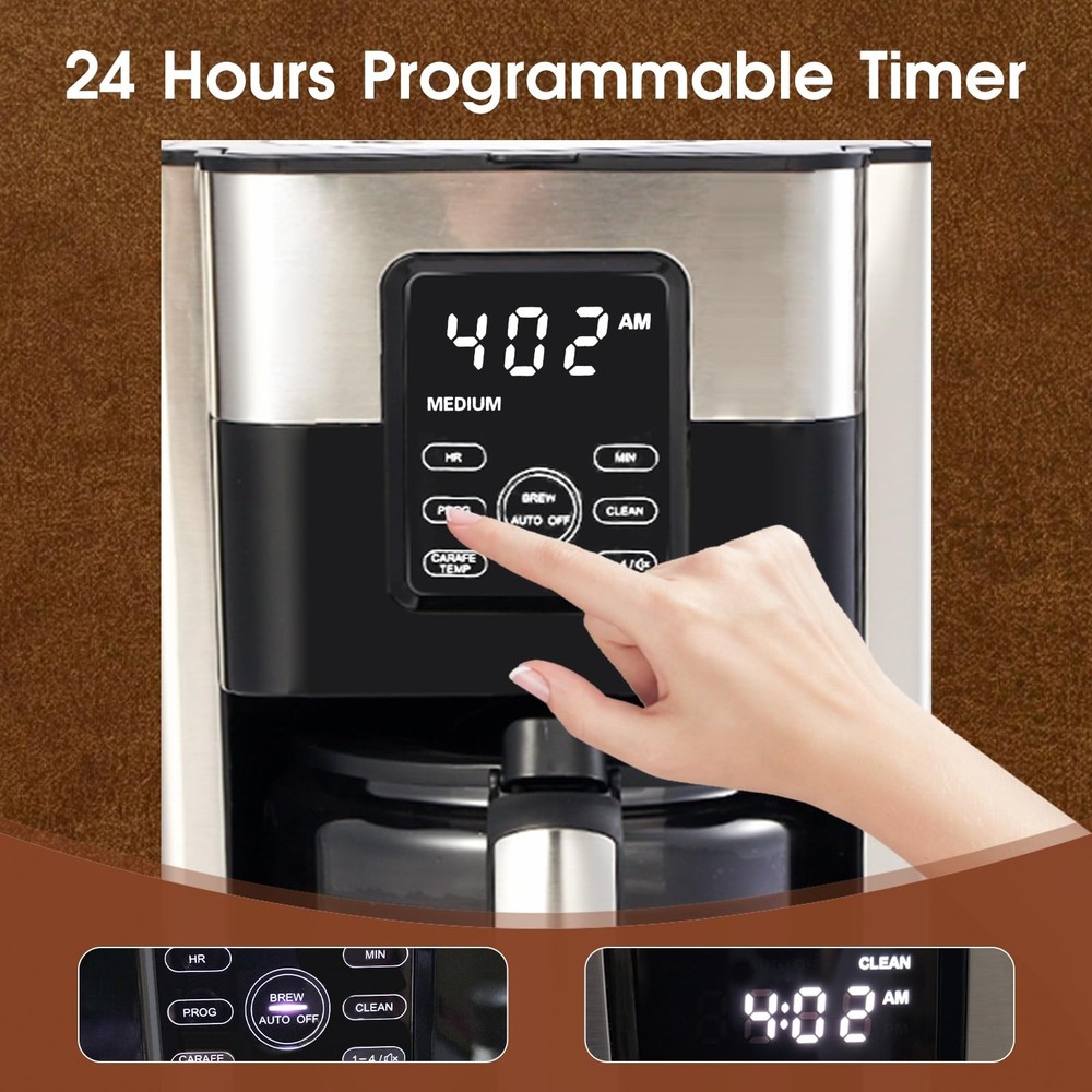 Coffee Maker, 12-Cup Glass Carafe, Programmable, Touch Screen, Keep Hot Plate