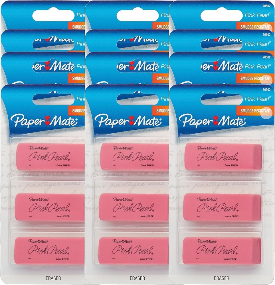Classic Rectangular Pink Pearl Erasers - 12 Packs, Ultimate Clean Finish