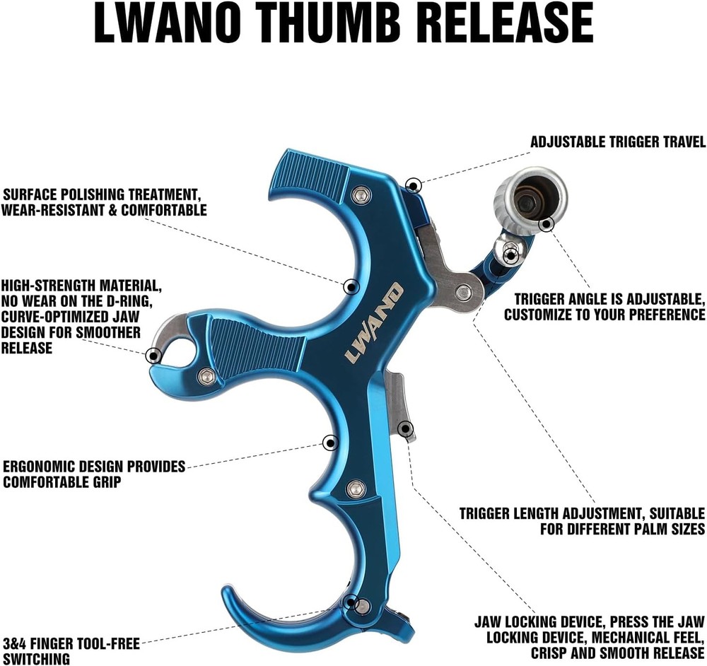 Thumb Bow Release - 3&4 Finger Adjustable Archery Compound Bow Release Aid, with