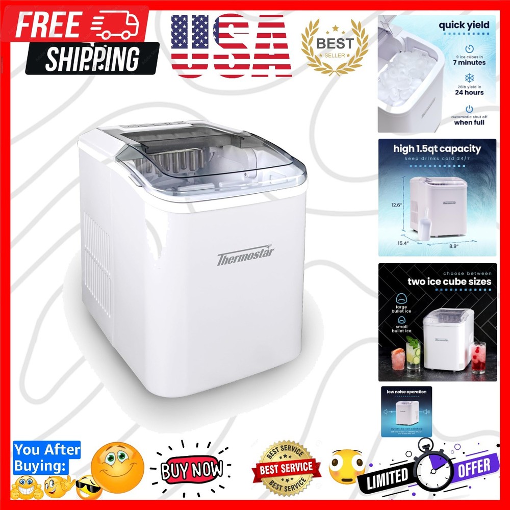 Thermostar Automatic Self-Cleaning Portable Electric Countertop Ice Maker Mac...