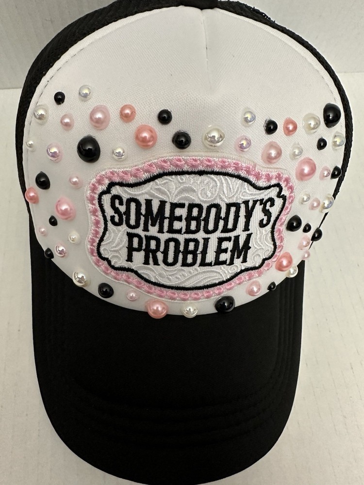 Custom Bling Snapback – Pearl Embellished “Somebody’s Problem” Trucker Hat