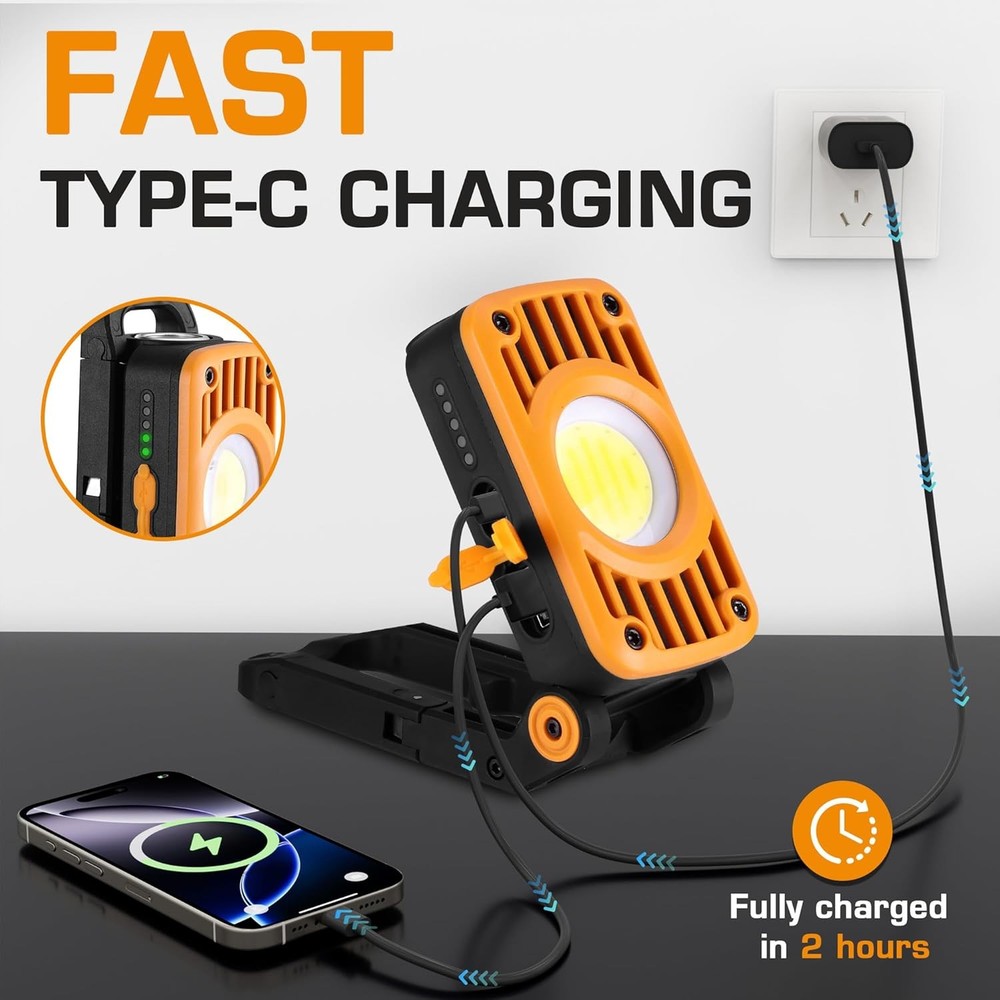 EverBrite Rechargeable LED COB Work Light 1200LM Foldable 180° Adjustable Stands