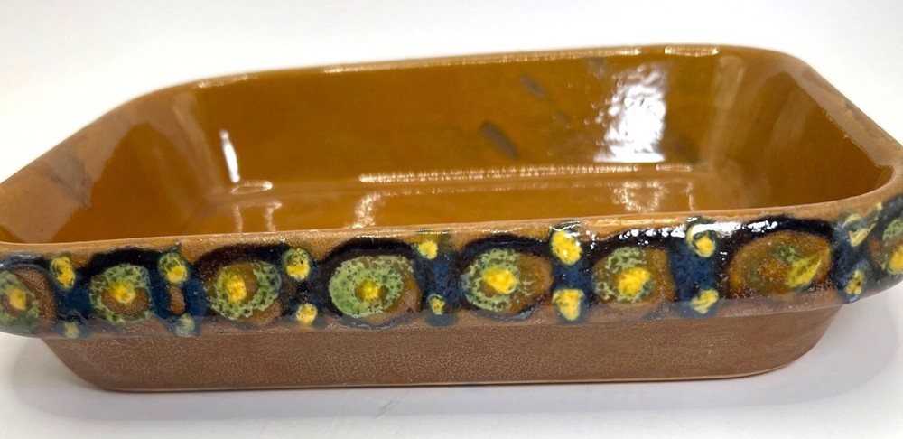 Vtg Rustic Handmade Pottery Tray, Hand Painted