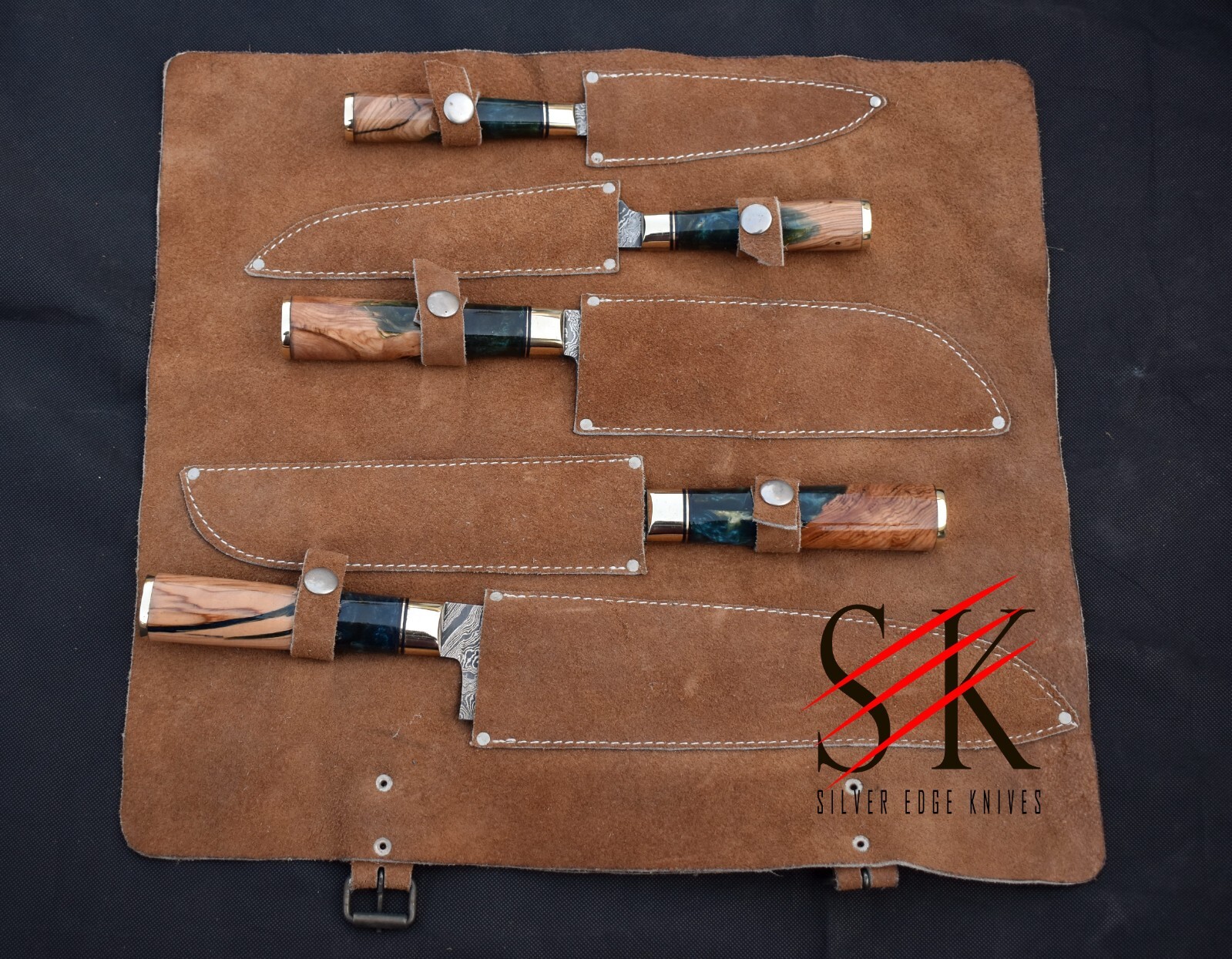 CUSTOM HANDMADE FORGED DAMASCUS STEEL CHEF KNIFE SET KITCHEN KNIVES SET of 5