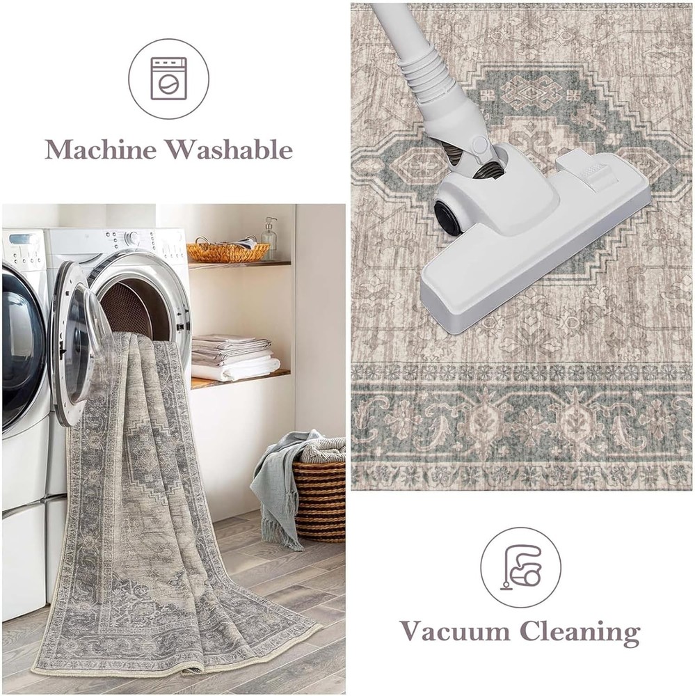 Lahome Oriental Small Area Rug, 2x4 Washable 2'x4'（Rectangular）, Grey/Brown