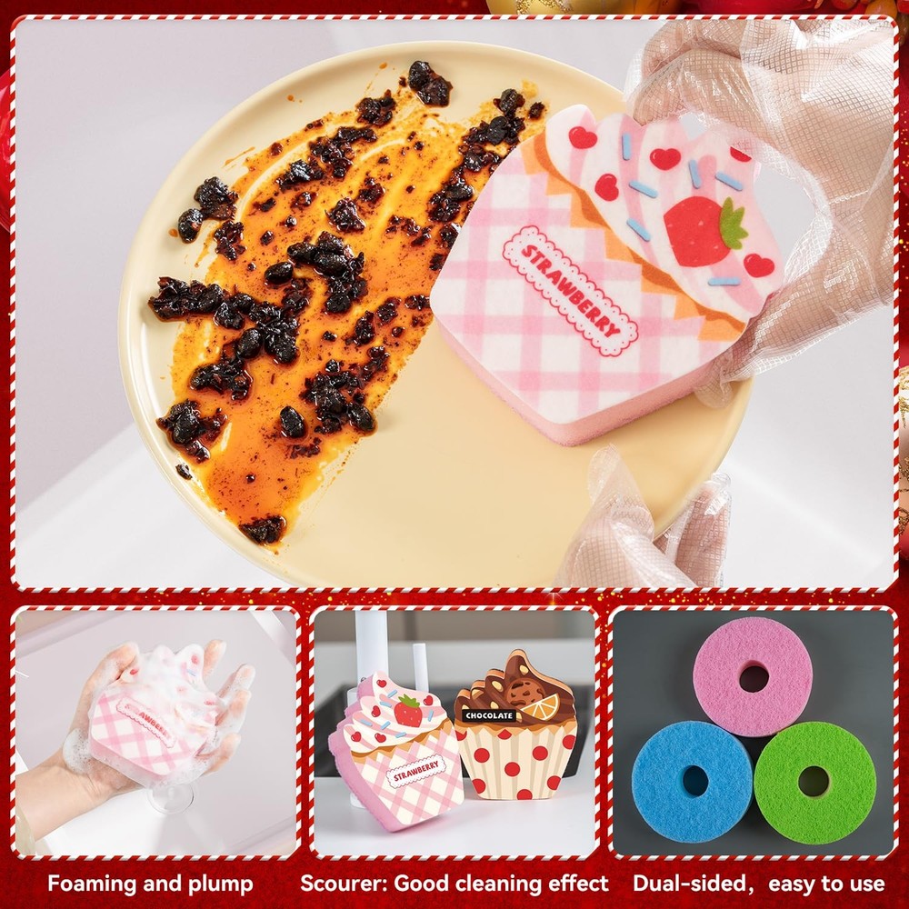 4-Piece Milk & Bread Sponge Set (4 Unique Designs) - Double-Sided Kitchen Cle...