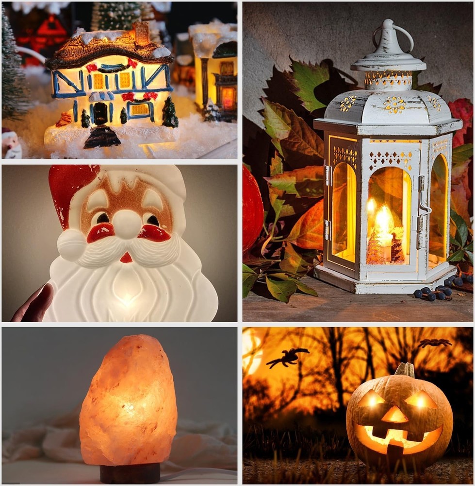 C7 Accessory Cord with 4 LED Night Light Bulb, Candelabra-Base E12 Socket Whi...