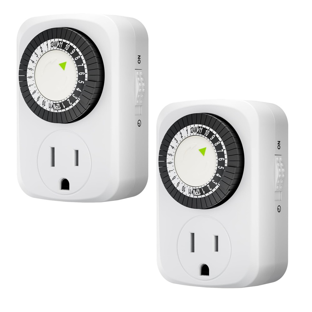 Indoor 24-Hour Mechanical Timer 3-Prong 2-Pack ETL Listed