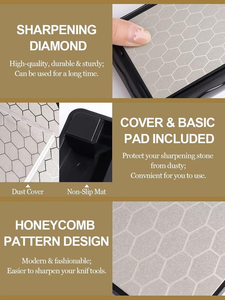 Double-Sided Diamond Sharpening Stone, Knife Sharpener Stone Whetstone Honeycom