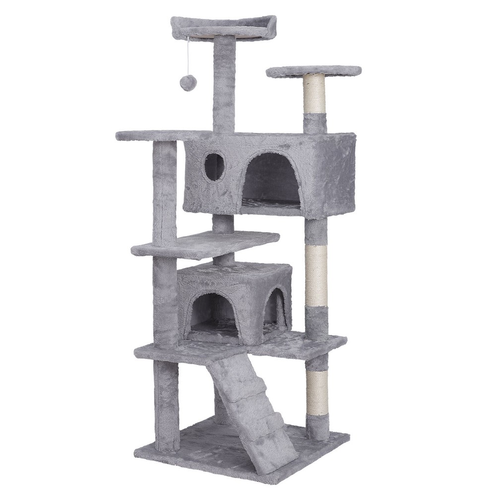 55 inch Cat Tree Tower Condo Cat Climbing Tree with Scratching Post Light Gray