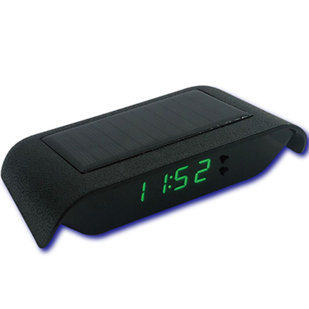 Car Digital Clock Solar/USB Charging LCD Screen Display Dashboard Auto Clock
